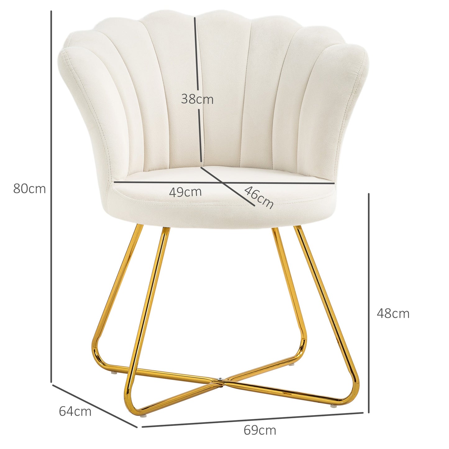 HOMCOM Velvet-Feel Lotus Petal Accent Chair - Cream