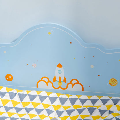 ZONEKIZ Space Themed Toddler Bed, Kids Bedroom Furniture, with Safety Rails - Blue