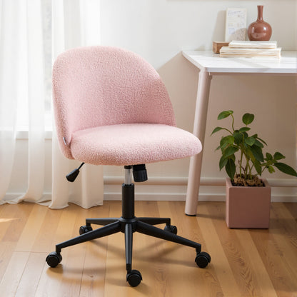 HOMCOM Teddy Fleece Office Chair with Wheels - Light Pink