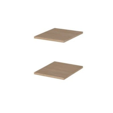 Two wooden shelves on a white background