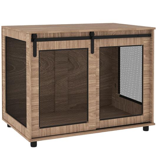 PawHut Dog Crate Furniture with Sliding Door for Large Dogs, Walnut Brown