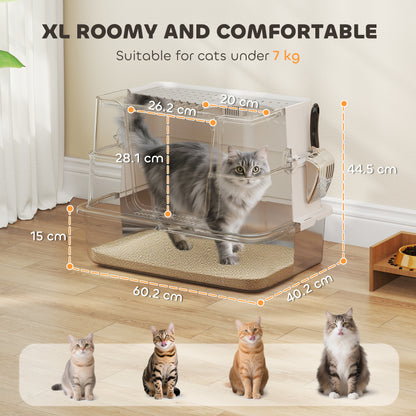 PawHut XL Stainless Steel Litter Box w/ 100Â° Flip Top, Scoop, Side Top Dual Entry, Odor Free, Easy Cleaning, Anti Leakage
