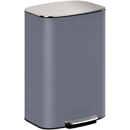 HOMCOM 50L Kitchen Bin with Soft-Close Lid and Stay-Open Function, Stainless Steel Pedal Bin with Removable Inner Bucket, Carry Handle for Kitchen, Office, Home, Grey