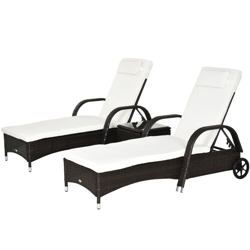 Boro 2 Seat Rattan Reclining Sun Lounger with Side Table Set Brown, Grey, Black