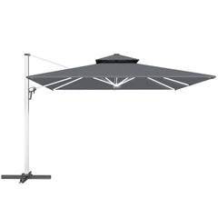 Outsunny 3(m) Garden Cantilever Parasol with Solar LED Lights, Cross Base, 360 degrees Rotation, Crank Handle and Tilt, Grey