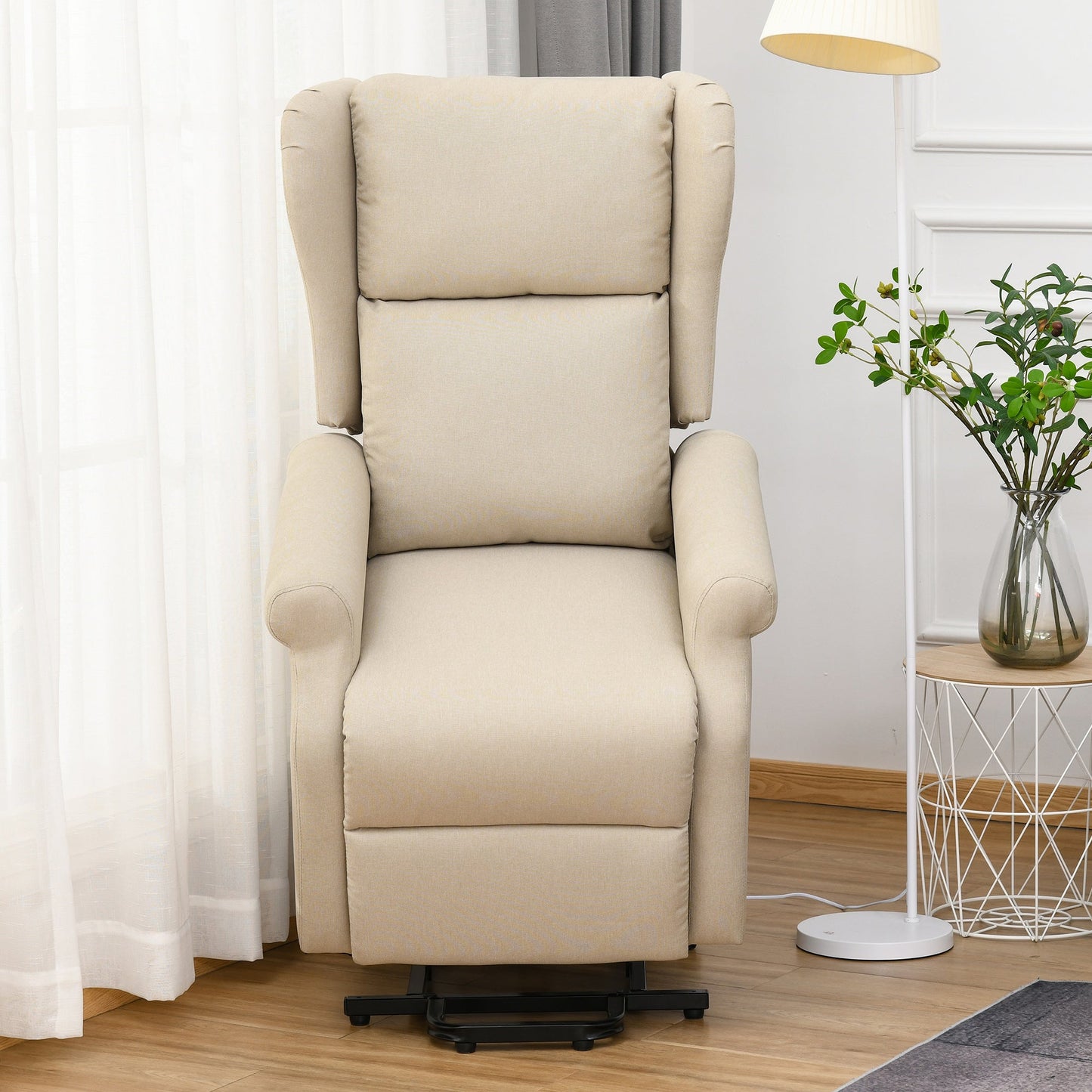 HOMCOM Power Lift Recliner Armchair, Electric Lift Chair for Elderly, Fabric Riser and Reclining Chair with Wingback, Remote Control, Side Pockets, Footrest, for Living Room, Beige