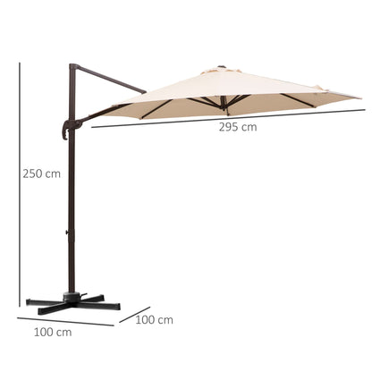Outsunny 3M Banana Parasol Hanging Cantilever Umbrella W/ Cross Base Hand Crank Aluminium Frame 360CinfinityRotation Hand Crank-Beige