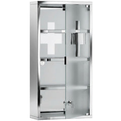 HOMCOM 4 Tier Stainless Steel Wall Mounted Medicine Cabinet Glass Lockable Door Storage Shelves Houseware Bathroom Furniture 60Hx30Wx12D(cm) w/2 Keys