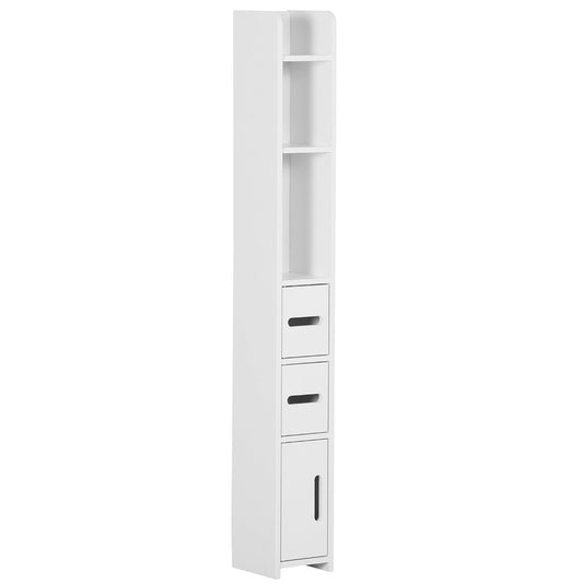 kleankin Modern Bathroom Storage Cabinet, Freestanding Tall Bathroom Cabinet with Open Shelves and 3 Cupboards with Door, for Bedroom Hallway, White