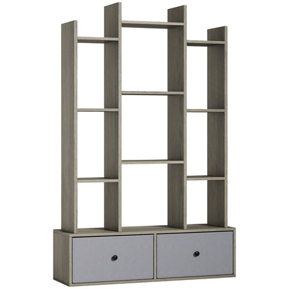 HOMCOM 12 Shelf Storage Unit, with Drawers - Graphite Wood Effect