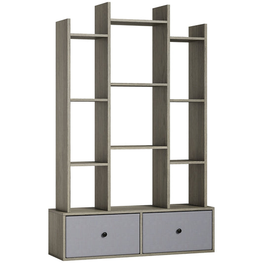 HOMCOM 12 Shelf Storage Unit, with Drawers - Graphite Wood Effect