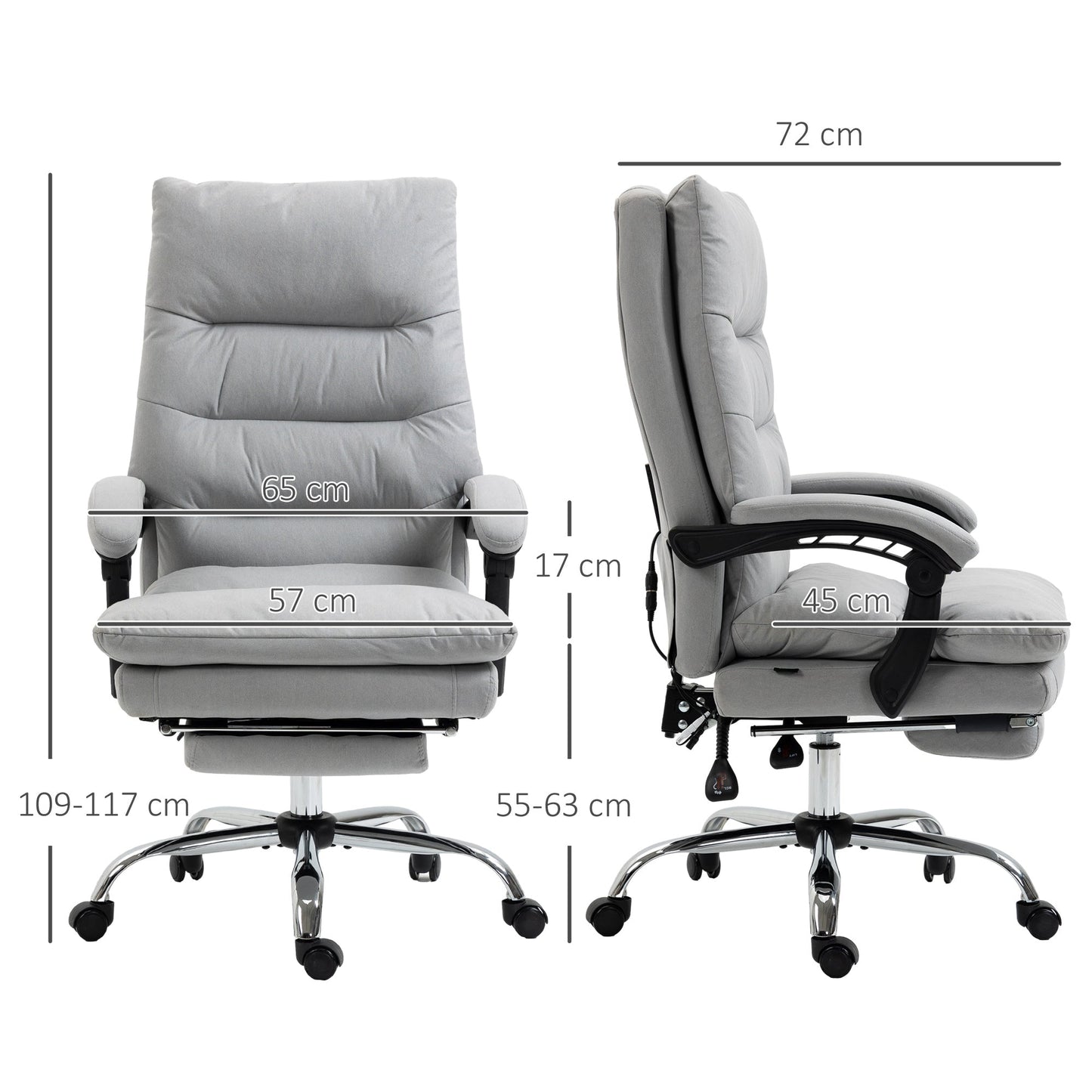 Vinsetto Office Chair with Footrest, Double Padding Ergonomic Desk Chair with 6-Point Vibration Massage and Back Heating, Microfibre Fabric with 135  Reclining Back, Grey