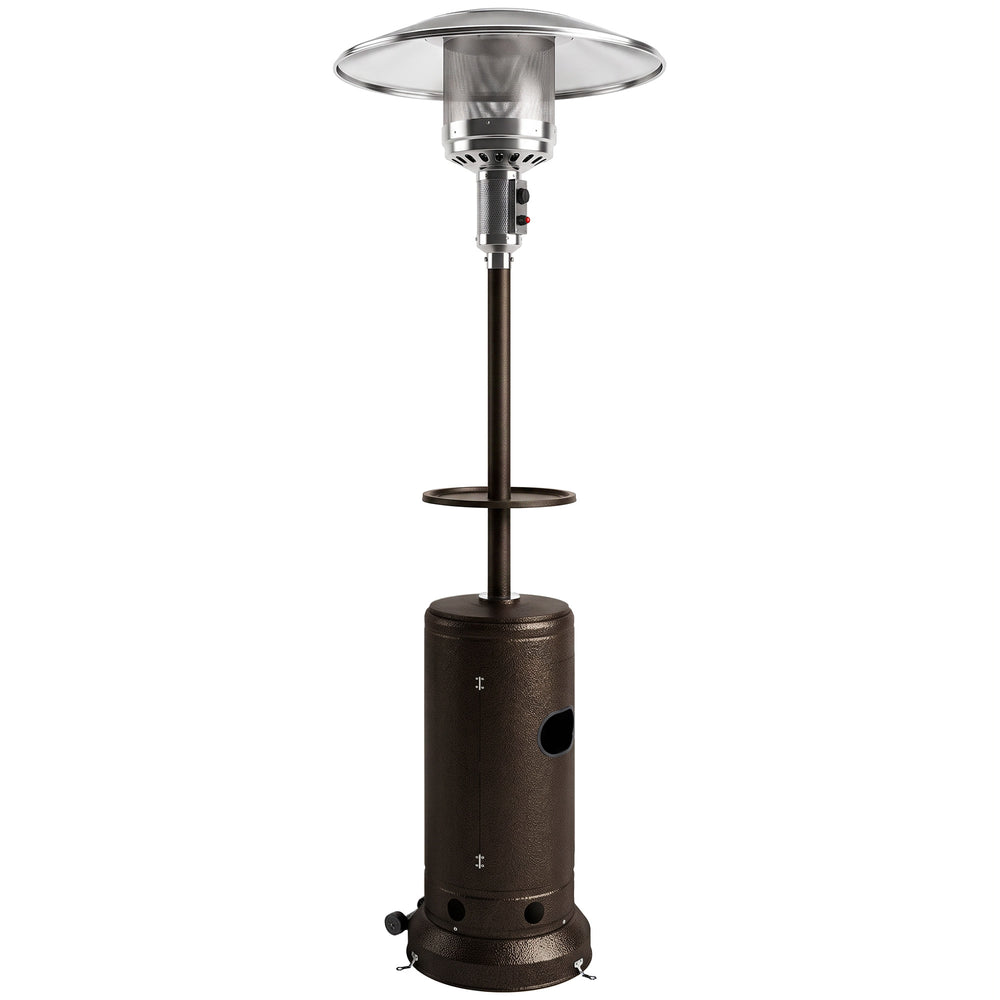 Outsunny Gas Patio Heater with Table Tray, 13 kW Portable Propane Outdoor Heater with Piezo Ignition, Tip-over Protection, Brown