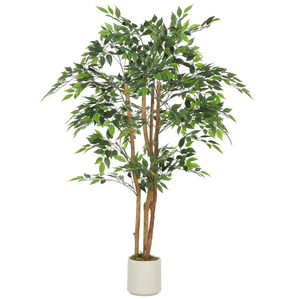 HOMCOM 150cm Artificial Ficus Tree, Fake Potted Tree with Solid Wood Trunk and Pot for Indoor, Green