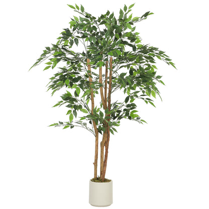 HOMCOM 150cm Artificial Ficus Tree, Fake Potted Tree with Solid Wood Trunk and Pot for Indoor, Green