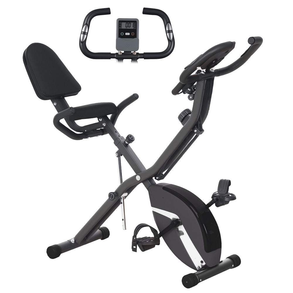 SPORTNOW Five-in-one Foldable Exercise Bike, Stationary Bike with Arm Workout Bands, LDC Monitor, Phone Holder, Black