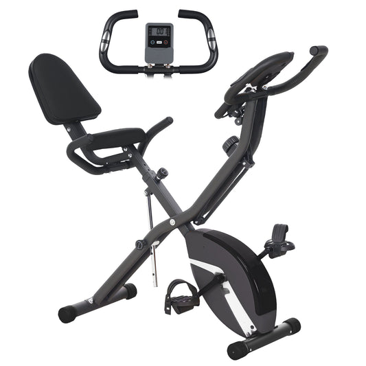 SPORTNOW Five-in-one Foldable Exercise Bike, Stationary Bike with Arm Workout Bands, LDC Monitor, Phone Holder, Black