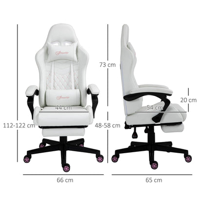 Vinsetto Racing Gaming Chair with Swivel Wheel, Footrest, PU Leather Recliner Gamer Desk for Home Office, White