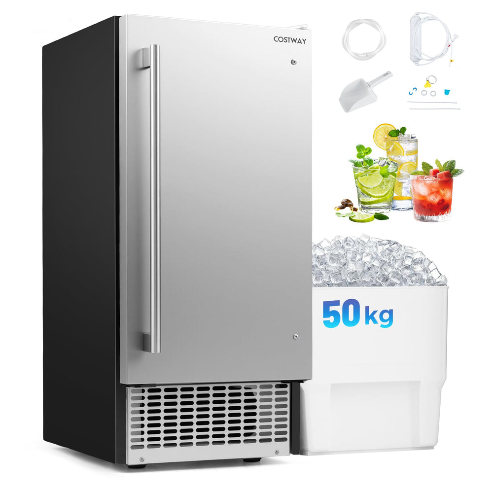 Commercial Ice Maker 50KG/24H with 11KG Storage and Self-cleaning for Home Bar