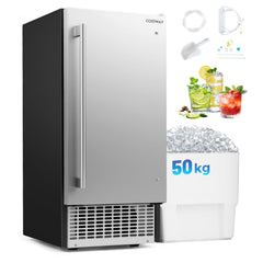 Commercial Ice Maker 50KG/24H with 11KG Storage and Self-cleaning for Home Bar