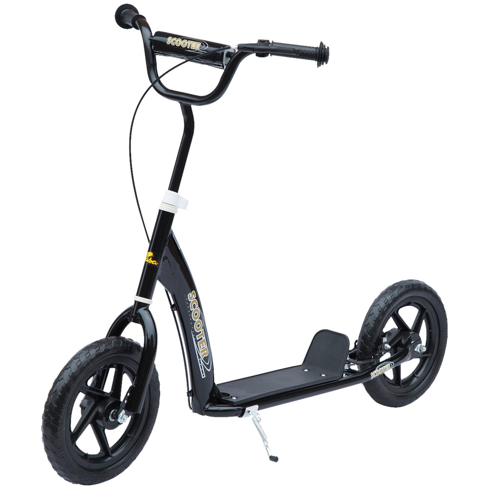 HOMCOM Kids Scooter Kick Scooter, with 12" EVA Tyres, Rear Brake, Big Wheels Scooter for 5-12 Years, Black