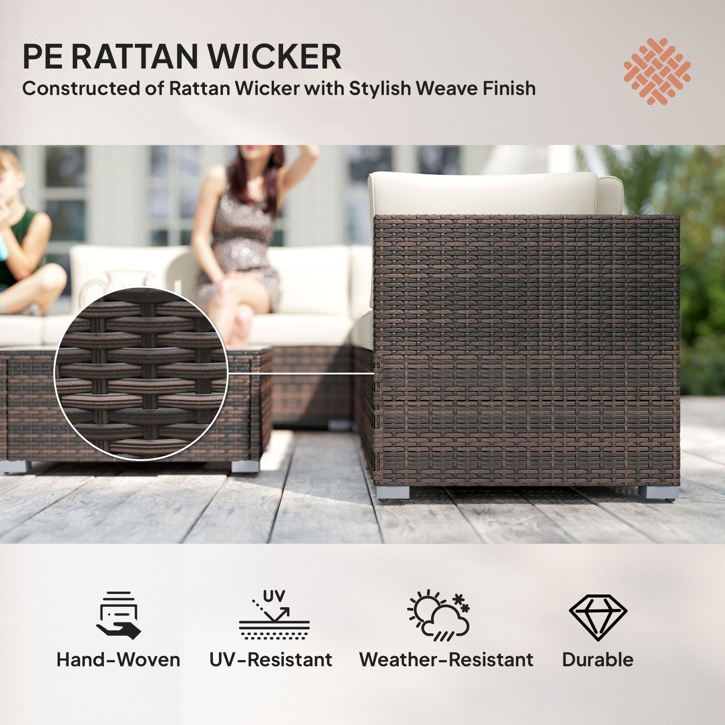 Outsunny 8 Piece Rattan Corner Sofa Set with Wide & Deep Seat, Assembled Aluminium PE Rattan Garden Furniture Set with Thick Cushions and Glass Top Table for Outdoor, Conservatory, Mixed Brown