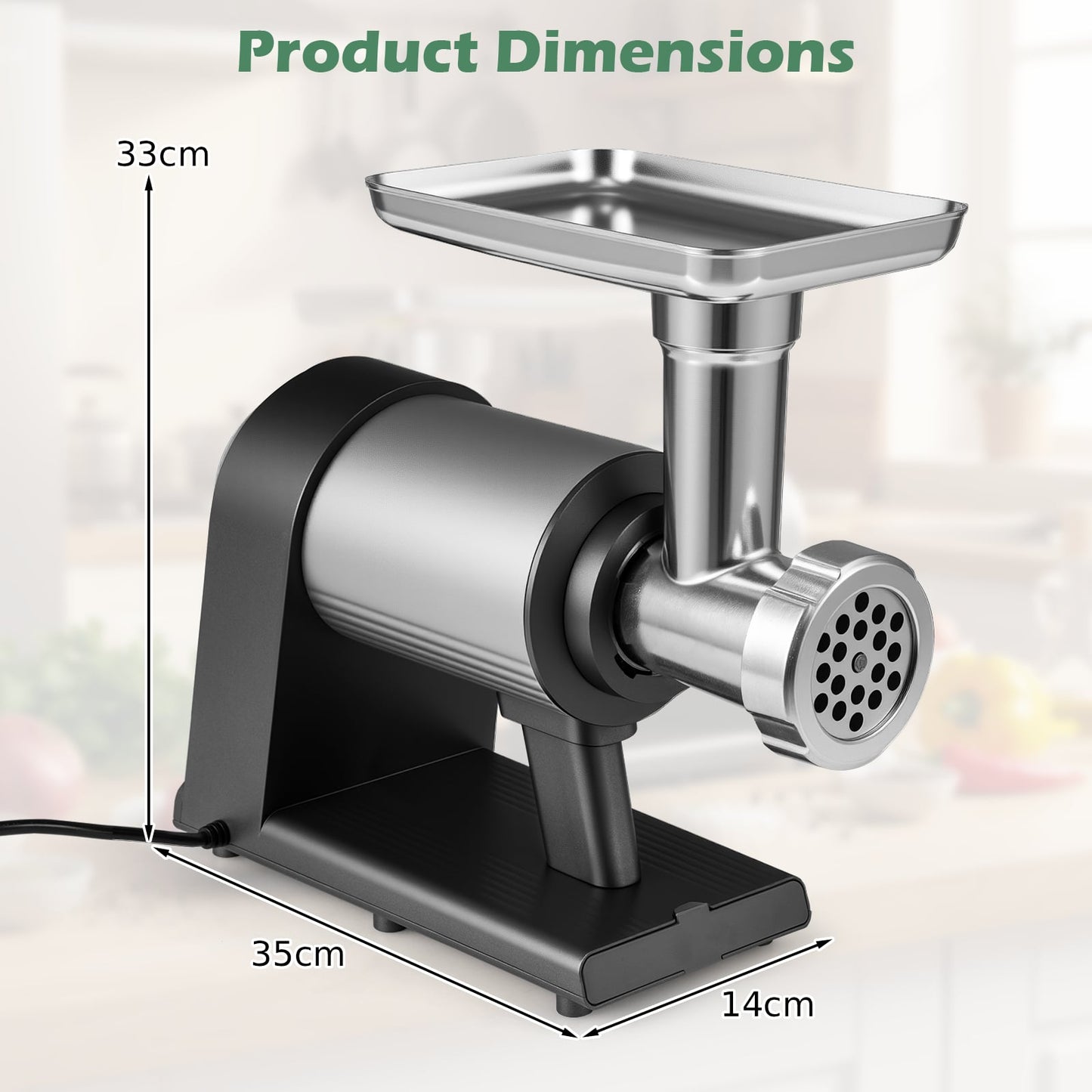 Electric Meat Grinder 2000W Sausage Stuffer Maker with 3 Sausage Tubes and 3 Grinding Plates-Silver
