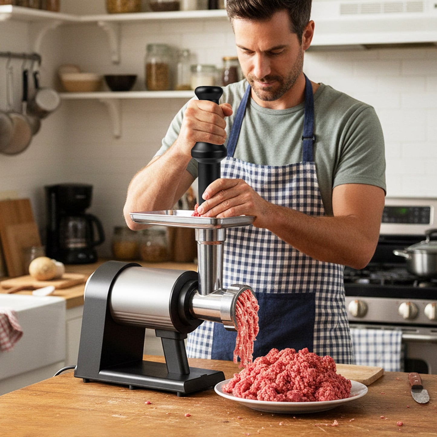 Electric Meat Grinder 2000W Sausage Stuffer Maker with 3 Sausage Tubes and 3 Grinding Plates-Silver