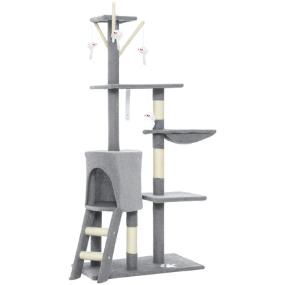 PawHut Multi-Level Cat Tower, 134cm Cat Tree with Condo and Sisal Scratching Posts for Indoor Kittens, Grey