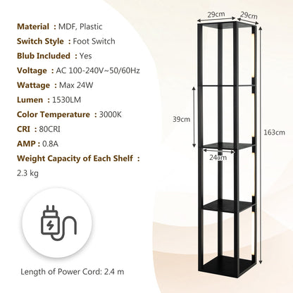 Floor Lamp with 3-Level Dimmable LED Bulbs and Rotatable Poles-Black