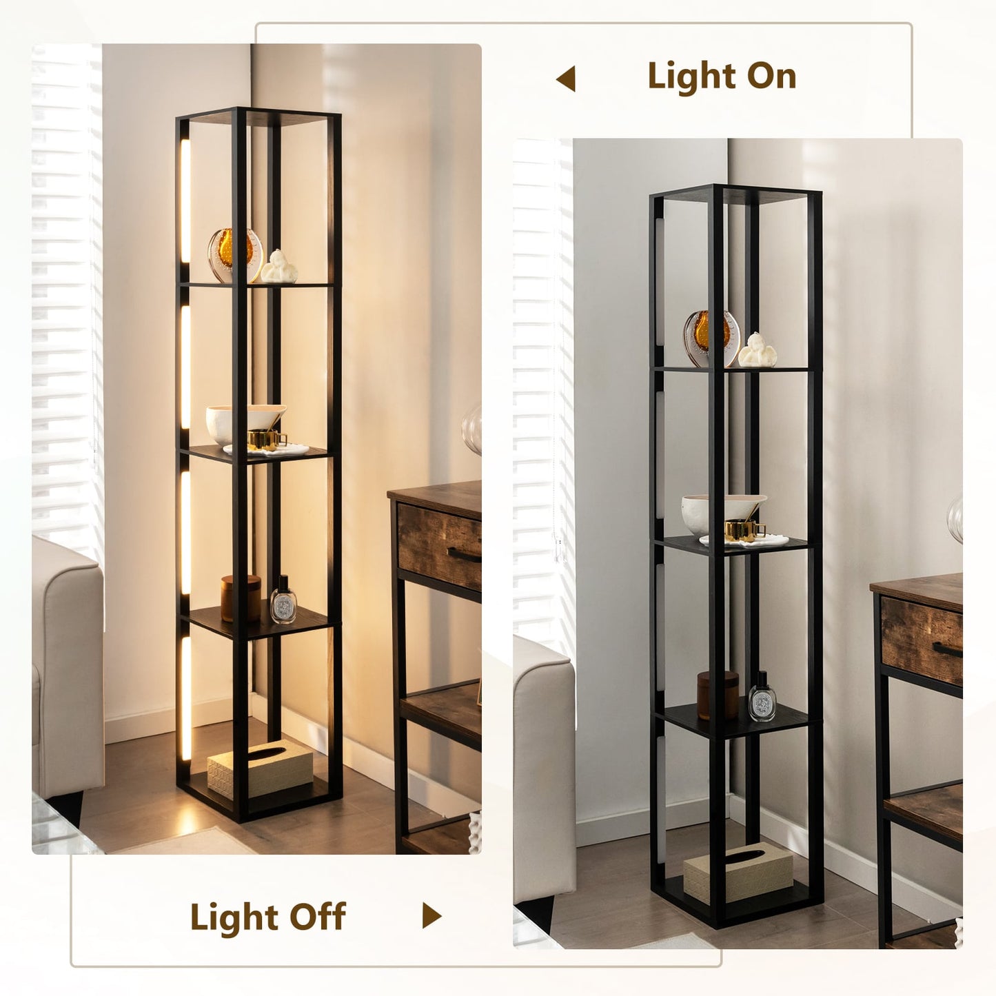 Floor Lamp with 3-Level Dimmable LED Bulbs and Rotatable Poles-Black