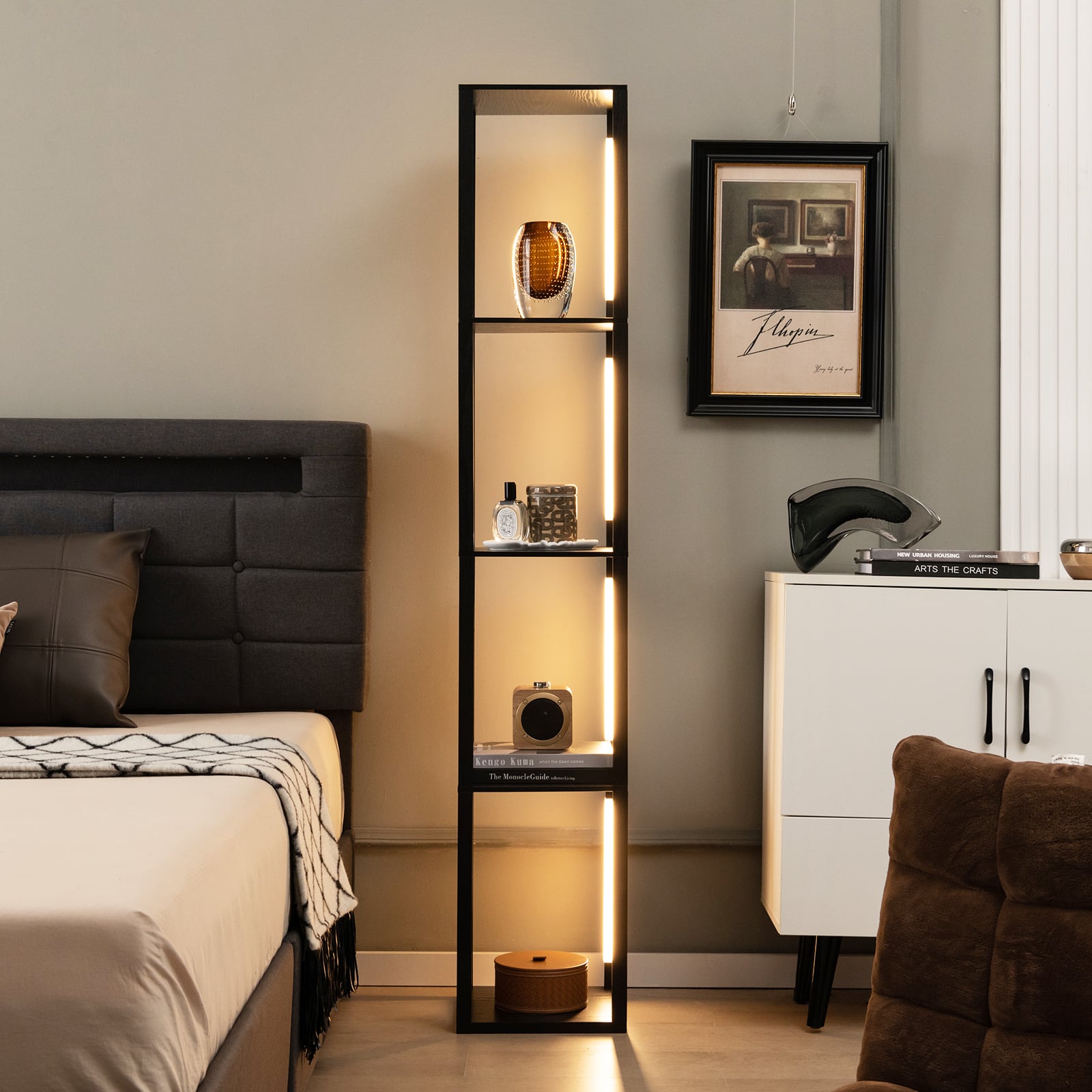 Floor Lamp with 3-Level Dimmable LED Bulbs and Rotatable Poles-Black