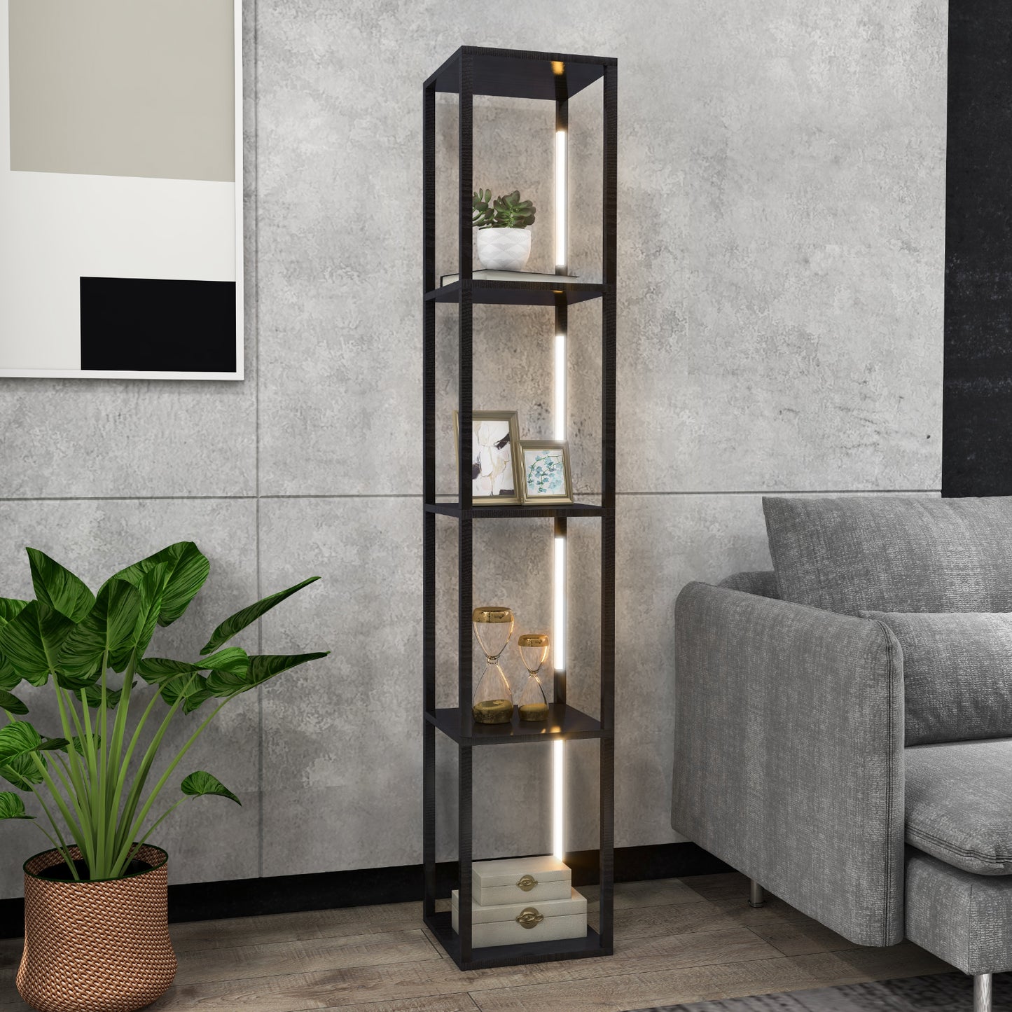 Floor Lamp with 3-Level Dimmable LED Bulbs and Rotatable Poles-Black