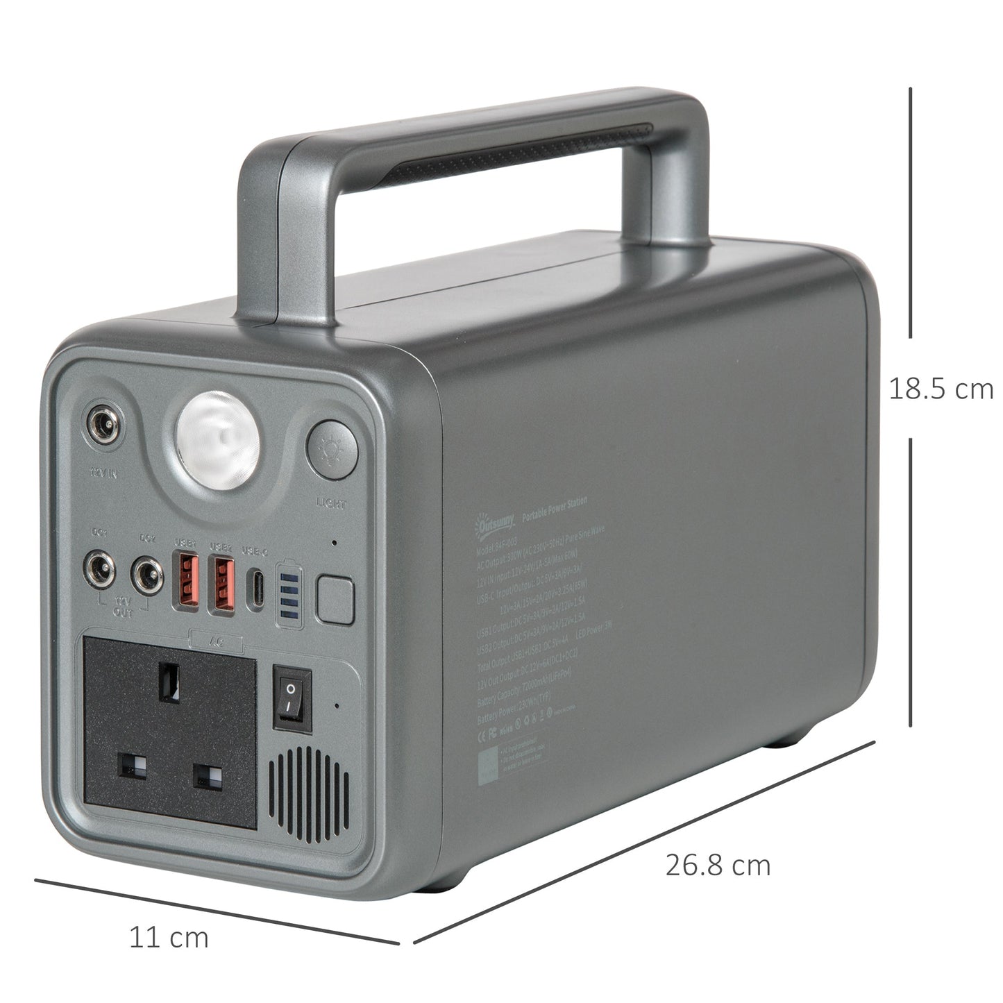 Outsunny Portable Power Station, 230.4Wh/72000mAh, Three Charging Modes Pure Sine-Wave Battery Backup