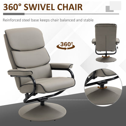 HOMCOM Recliner Chair with Ottoman 360 Swivel Faux Leather High Back Armchair w/ Footrest Stool for Home Office
