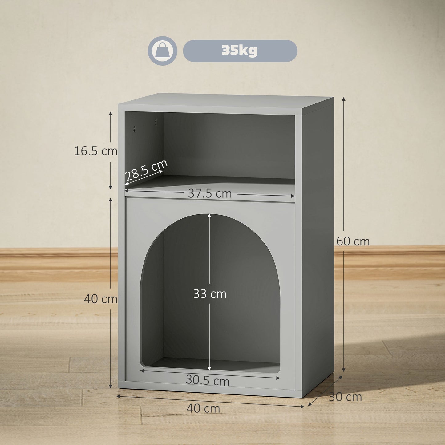 HOMCOM Bedside Table with 2 Open Compartments - Grey