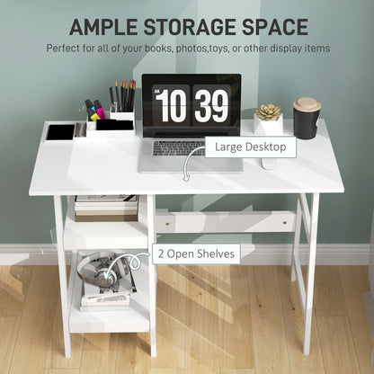 HOMCOM Compact Computer Desk with Storage Shelves, Study Table with Bookshelf, PC Table Workstation for Home Office, Study, Easy Assembly, 106 x 51cm, White