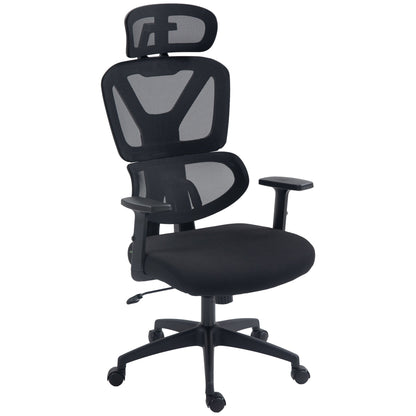 Vinsetto Mesh Office Chair, Height Adjustable Desk Chair with Lumbar Support, Swivel Wheels and Adjustable Headrest, Black