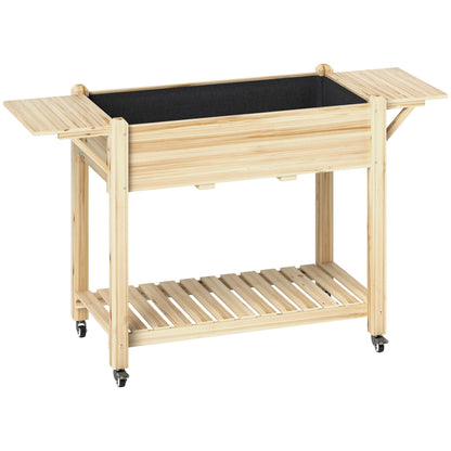 Outsunny 46 x 94cm Wooden Raised Planter, with Shelves - Natural Finish