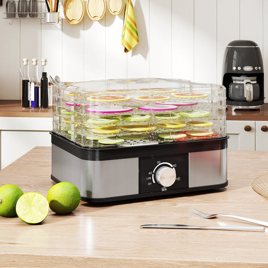 HOMCOM 5 Tier Food Dehydrator, 245W Stainless Steel Food Dryer Machine with Adjustable Temperature for Drying Fruit, Meat, Vegetable, Jerky and Pet Treat, Black