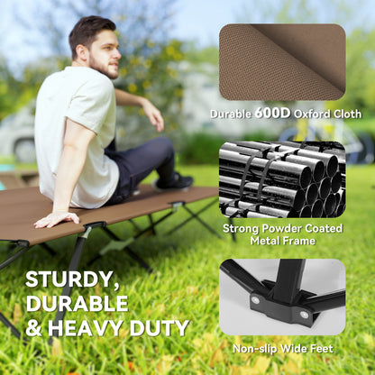 Outsunny Double Camping Cot Bed, with Bag - Khaki