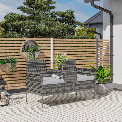 Outsunny Two-Seat Rattan Chair, with Middle Table - Charcoal Grey