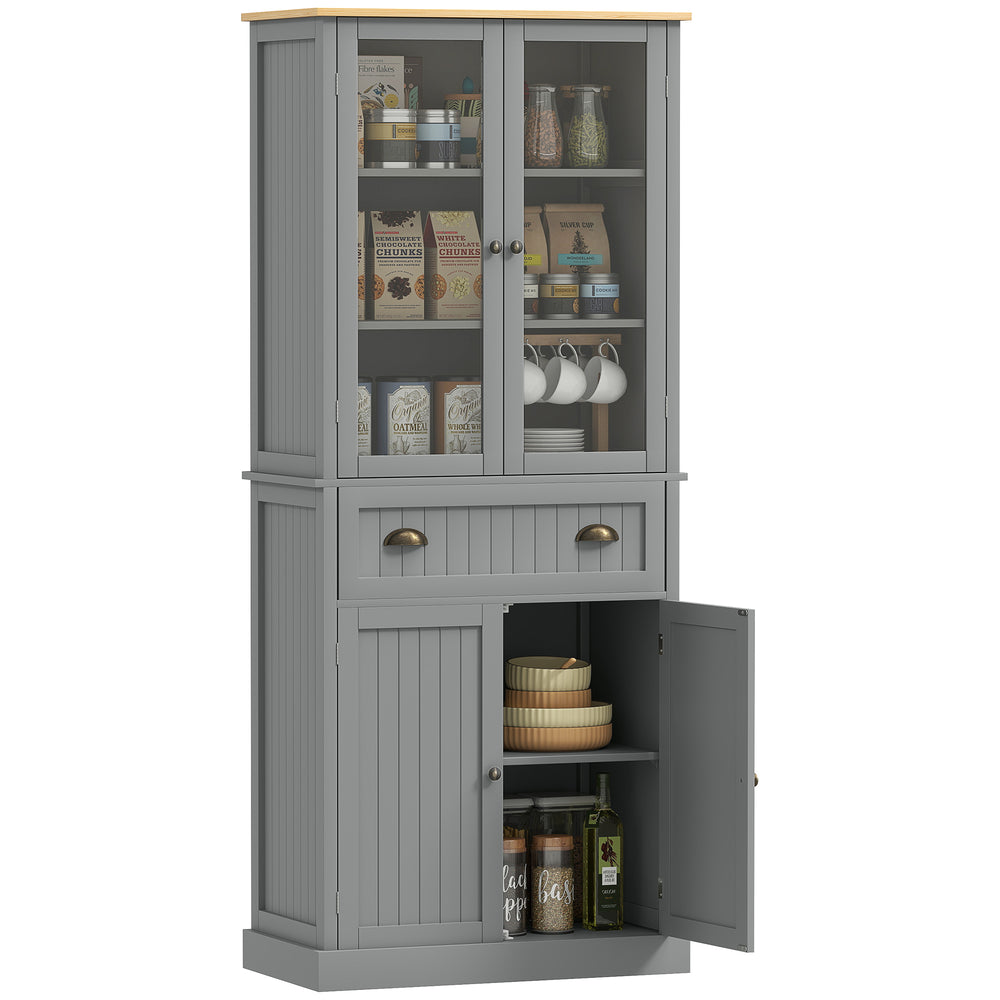 HOMCOM 180cm Tall Kitchen Pantry Cupboard, Freestanding Storage Cabinet with 5 Tier, Adjustable Shelves, Drawer, Grey