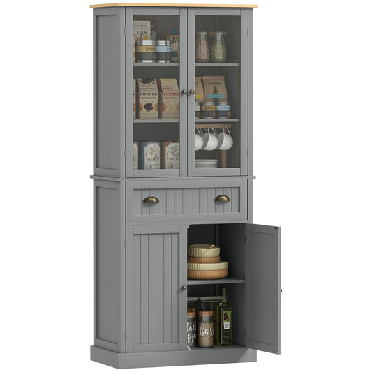 HOMCOM 180cm Tall Kitchen Pantry Cupboard, Freestanding Storage Cabinet with 5 Tier, Adjustable Shelves, Drawer, Grey