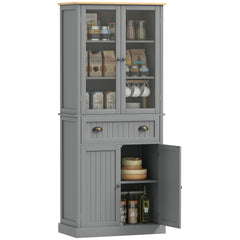 HOMCOM 180cm Tall Kitchen Pantry Cupboard, Freestanding Storage Cabinet with 5 Tier, Adjustable Shelves, Drawer, Grey