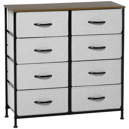 HOMCOM Fabric Chest of Drawers, Industrial Bedroom Dresser with 8 Fabric Drawers, Steel Frame and Wooden Top for Nursery, Living Room, Hallway, Grey