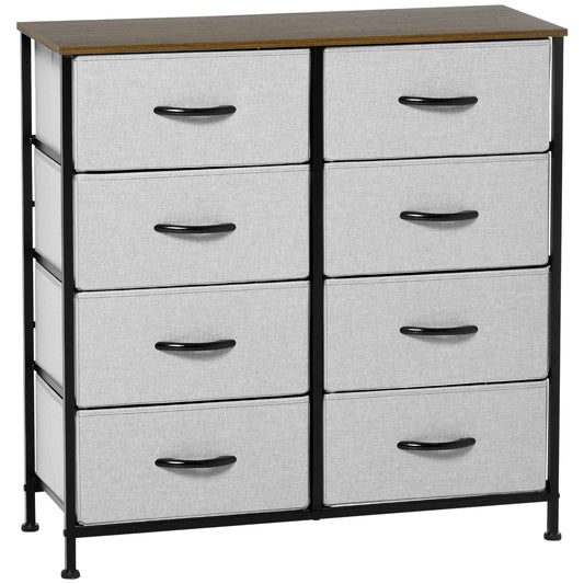 HOMCOM Fabric Chest of Drawers, Industrial Bedroom Dresser with 8 Fabric Drawers, Steel Frame and Wooden Top for Nursery, Living Room, Hallway, Grey