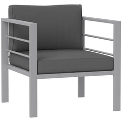 Outsunny Garden Sofa, All-Weather Garden Single Sofa with Removable Cushions, Metal Frame Outdoor Furniture for Balcony, Charcoal Grey