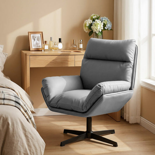 HOMCOM Accent Chair with 360 Swivel Armchair for Living Room with Padded Cushion Dark Grey