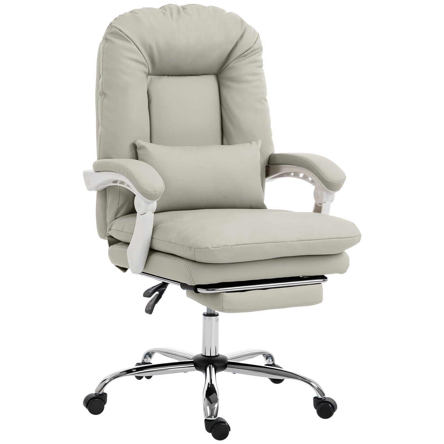 HOMCOM Ergonomic Executive Office Chair, Velvet Reclining Desk Chair with Lumbar Support, Footrest, Plush Thick Cushion, Khaki